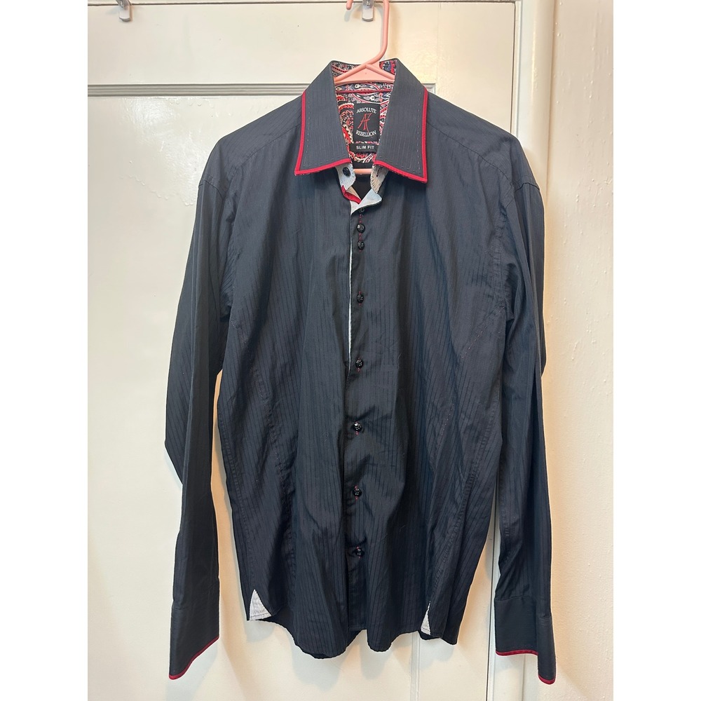 Absolute Rebellion Mens Slim Fit Black Paisley Contrast Button Down Shirt Large